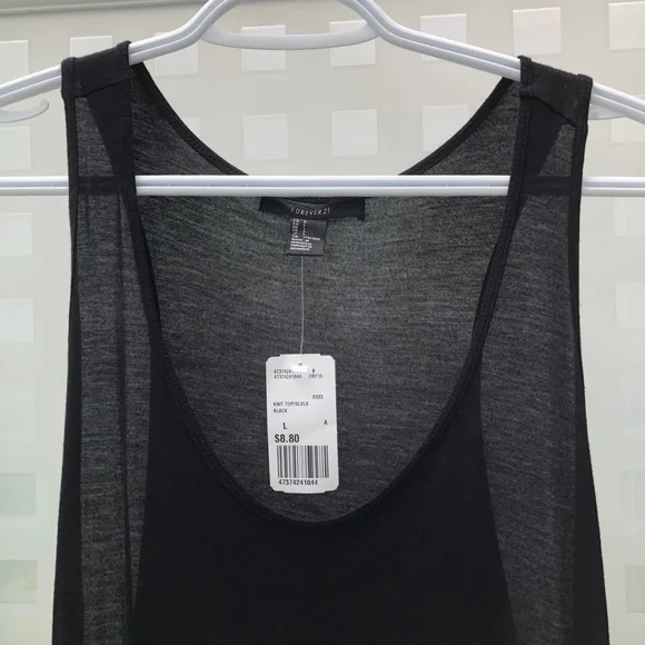 FOREVER 21 Scoop Neck + Side Sheer Knit Bi-Level Tank Top Black, Size L, NWT! - Picture 5 of 14